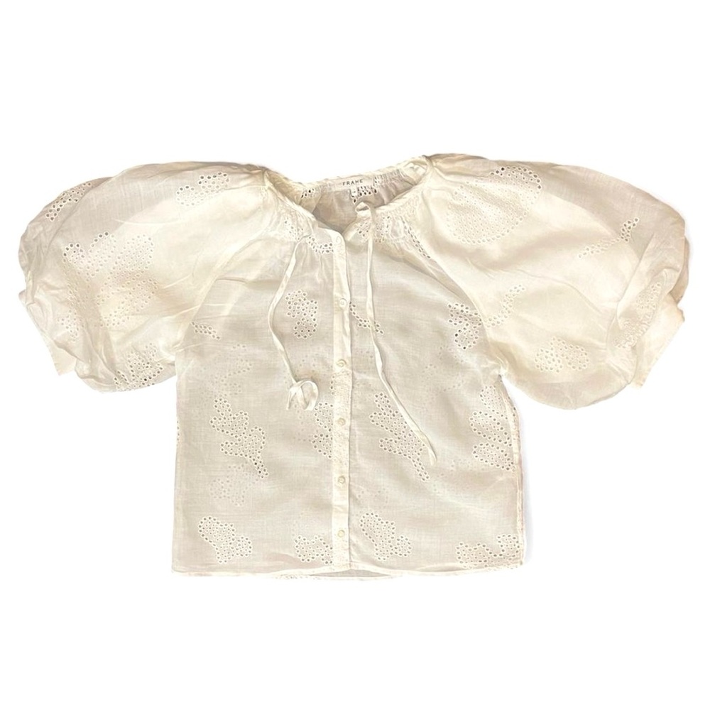Frame Eyelet Puff Sleeve Blouse